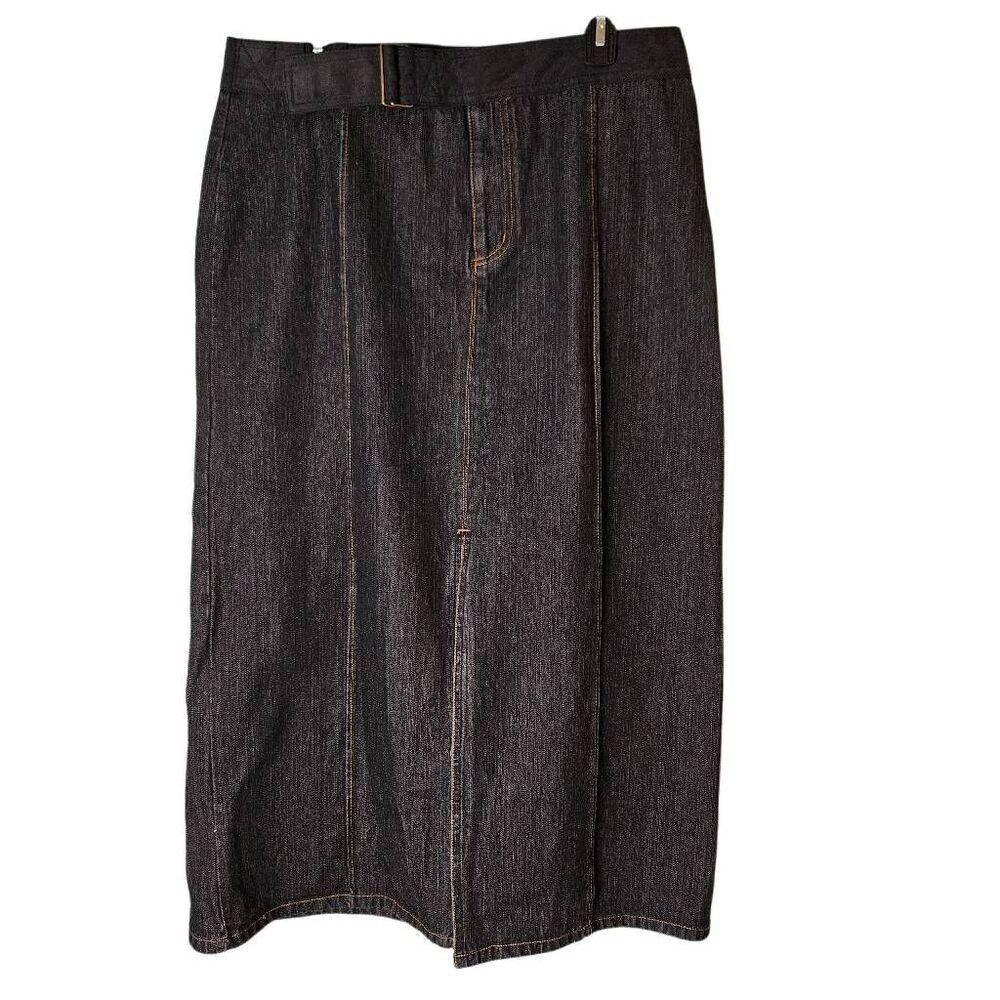 Long black denim skirt. Size 14.
